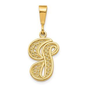 14k Yellow Gold, Maci Collection, LG Filigree Script Initial G Pendant